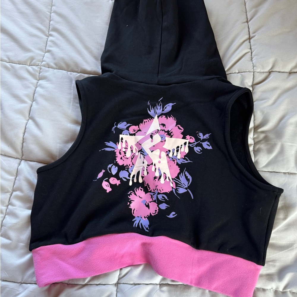 Black and Pink Kids Hoodie with Floral Design